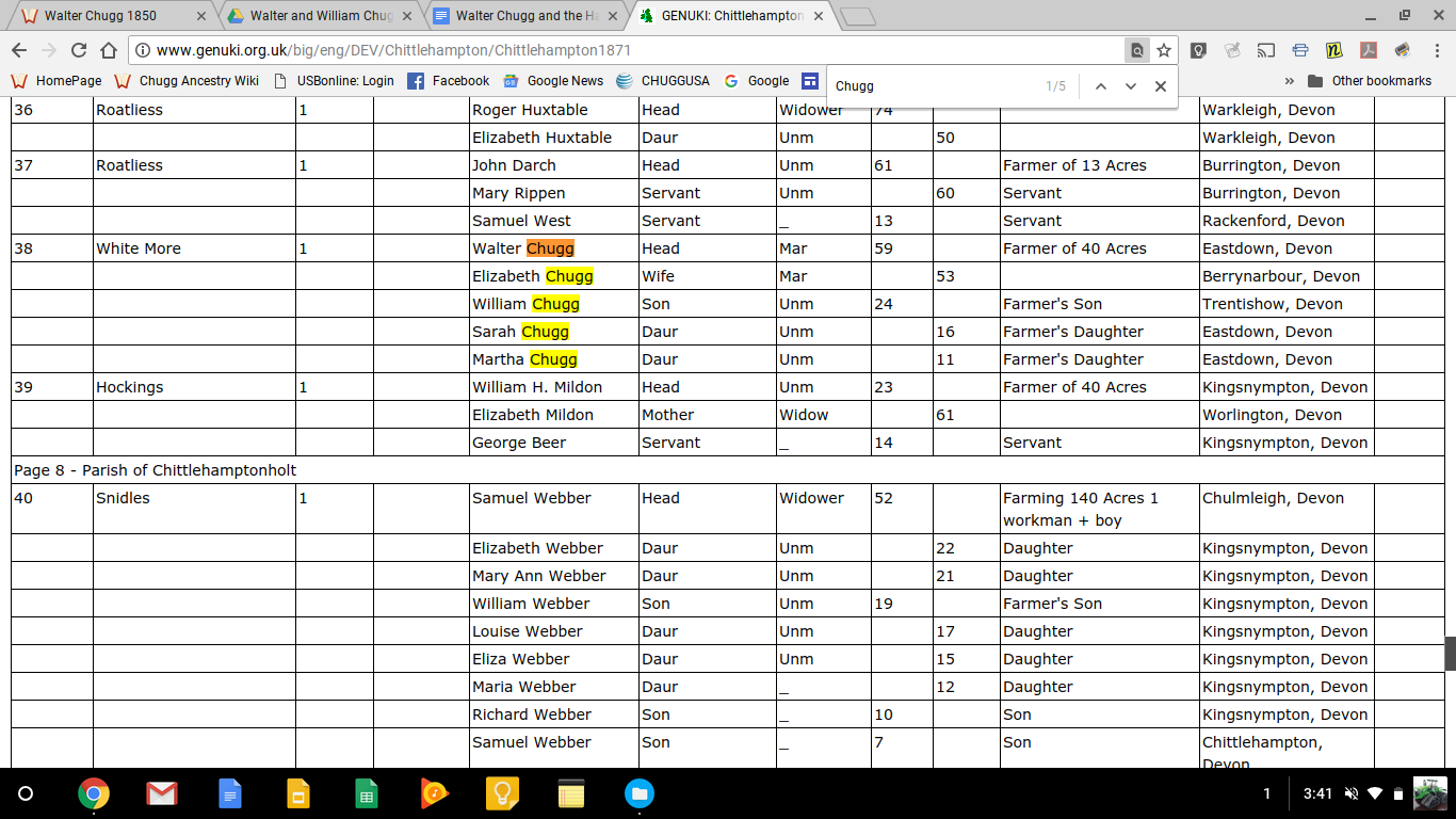 Walter+Chugg+1871+census+chittlehamtonholt+white+more+farm